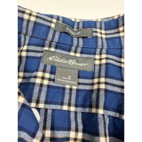 Eddie Bauer Men’s Blue Plaid Flannel Shirt – Small Classic Fit 100% Cotton - Picture 3 of 8